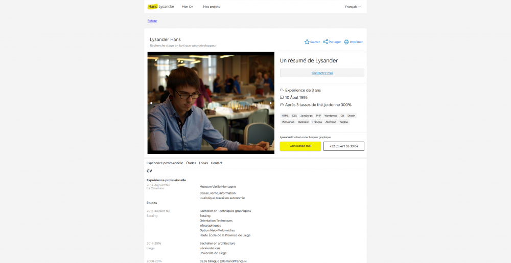 Picture showing the Homepage of the project Curriculum vitae